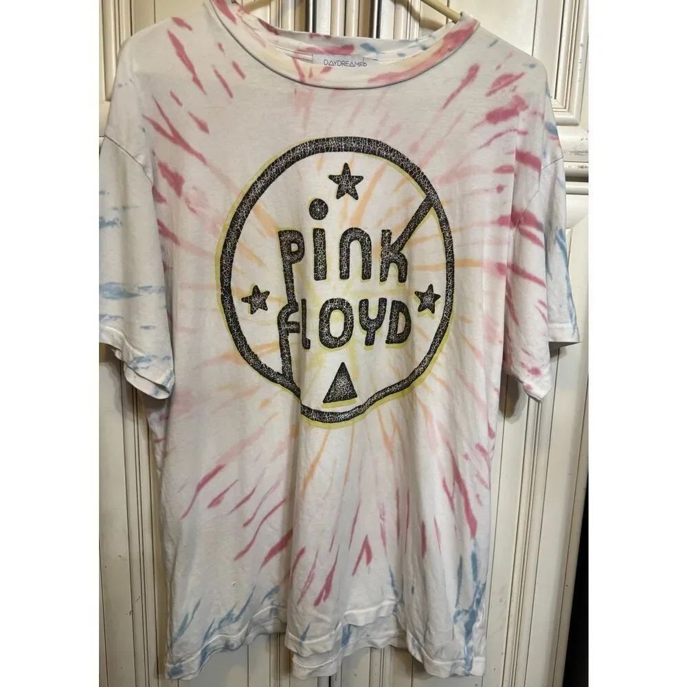 Daydreamer Womens Pink Floyd Eclipse Tie Dye Weekend Band Tee Kaleidoscope Large
